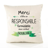 Housse de Coussin Premium Merci Responsable Inoubliable - Coton Canvas Fairtrade Beige Idée Cadeau Décoration Canapé