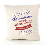 Housse de Coussin Premium Agent administratif Meilleure Monde - Coton Canvas Fairtrade Beige Idée Cadeau Décoration Canapé