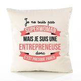 Housse de Coussin Premium entrepreneuse Superwomen - Coton Canvas Fairtrade Beige Idée Cadeau Décoration Canapé