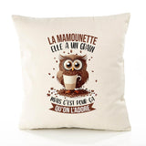 Housse de Coussin Premium La Mamounette Chouette Grain - Coton Canvas Fairtrade Beige Idée Cadeau Décoration Canapé 40x40