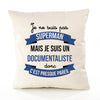 Housse de Coussin Premium Je ne suis Pas superhomme mais Je suis Documentaliste Donc C'est Presque pareil - Coton Canvas Fairtrade Beige Idée Cadeau Décoration Canapé 40x40