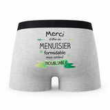 Caleçon Merci Menuisier Inoubliable - Humour Boxer Gris Idée Cadeau