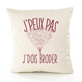 Housse de Coussin Premium Broder Broderie Version Blanc - Coton Canvas Fairtrade Beige Idée Cadeau Décoration Canapé