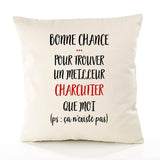 Housse de Coussin Premium Charcutier ça n'existe Pas Homme - Coton Canvas Fairtrade Beige Idée Cadeau Décoration Canapé