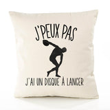 Housse de Coussin Premium Lancer du Disque Version Blanc - Coton Canvas Fairtrade Beige Idée Cadeau Décoration Canapé 40x40