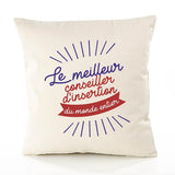 Housse de Coussin Premium Conseiller d'insertion Meilleur Monde - Coton Canvas Fairtrade Beige Idée Cadeau Décoration Canapé