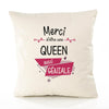 Housse de Coussin Premium Merci Queen Géniale - Coton Canvas Fairtrade Beige Idée Cadeau Décoration Canapé