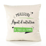 Housse de Coussin Premium Agent d'entretien Meilleure Temps Femme - Coton Canvas Fairtrade Beige Idée Cadeau Décoration Canapé