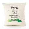 Housse de Coussin Premium Merci Couz Inoubliable - Coton Canvas Fairtrade Beige Idée Cadeau Décoration Canapé