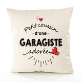 Housse de Coussin Premium Garagiste d'amour - Coton Canvas Fairtrade Beige Idée Cadeau Décoration Canapé 40x40