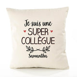 Housse de Coussin Premium Samantha Une Super Collègue - Coton Canvas Fairtrade Beige Idée Cadeau Décoration Canapé