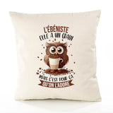 Housse de Coussin Premium L'Ébéniste Chouette Grain - Coton Canvas Fairtrade Beige Idée Cadeau Décoration Canapé 40x40