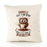 Housse de Coussin Premium Gabrielle Chouette Grain - Coton Canvas Fairtrade Beige Idée Cadeau Décoration Canapé