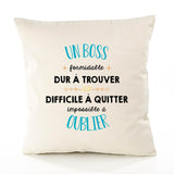 Housse de Coussin Premium Un Boss Impossible à Oublier - Coton Canvas Fairtrade Beige Idée Cadeau Décoration Canapé