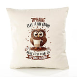 Housse de Coussin Premium Tiphaine Chouette Grain - Coton Canvas Fairtrade Beige Idée Cadeau Décoration Canapé