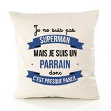Housse de Coussin Premium Parrain superhomme - Coton Canvas Fairtrade Beige Idée Cadeau Décoration Canapé