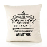 Housse de Coussin Premium animateur Ministère Magie Homme - Coton Canvas Fairtrade Beige Idée Cadeau Décoration Canapé