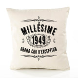 Housse de Coussin Premium 1949 Millésime Grand cru - Coton Canvas Fairtrade Beige Idée Cadeau Décoration Canapé