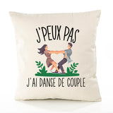 Housse de Coussin Premium Danse de Couple Version Blanc - Coton Canvas Fairtrade Beige Idée Cadeau Décoration Canapé