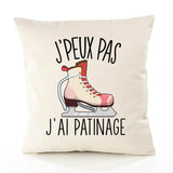 Housse de Coussin Premium Patinage Version Blanc - Coton Canvas Fairtrade Beige Idée Cadeau Décoration Canapé