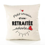 Housse de Coussin Premium Retraitee d'amour - Coton Canvas Fairtrade Beige Idée Cadeau Décoration Canapé 40x40