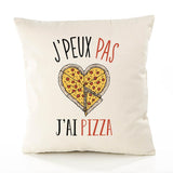 Housse de Coussin Premium Pizza Version Blanc - Coton Canvas Fairtrade Beige Idée Cadeau Décoration Canapé
