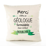 Housse de Coussin Premium Merci Géologue Inoubliable - Coton Canvas Fairtrade Beige Idée Cadeau Décoration Canapé
