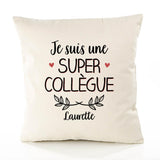 Housse de Coussin Premium Laurette Une Super Collègue - Coton Canvas Fairtrade Beige Idée Cadeau Décoration Canapé 40x40