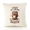 Housse de Coussin Premium La Pilote Chouette Grain - Coton Canvas Fairtrade Beige Idée Cadeau Décoration Canapé 40x40