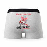 Caleçon Jean-Francois Maître du Feu et de la Chipolata - Humour Boxer Gris Cadeau
