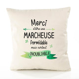 Housse de Coussin Premium Merci Marcheuse Inoubliable Femme - Coton Canvas Fairtrade Beige Idée Cadeau Décoration Canapé