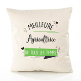 Housse de Coussin Premium Agricultrice Meilleure Temps Femme - Coton Canvas Fairtrade Beige Idée Cadeau Décoration Canapé