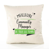 Housse de Coussin Premium Community Manager Meilleure Temps Femme - Coton Canvas Fairtrade Beige Idée Cadeau Décoration Canapé