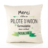 Housse de Coussin Premium Merci Pilote d'avion Inoubliable - Coton Canvas Fairtrade Beige Idée Cadeau Décoration Canapé