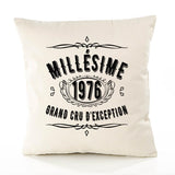 Housse de Coussin Premium 1976 Millésime Grand cru - Coton Canvas Fairtrade Beige Idée Cadeau Décoration Canapé
