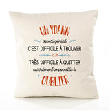 Housse de Coussin Premium Un Yoann Aussi génial - Coton Canvas Fairtrade Beige Idée Cadeau Décoration Canapé