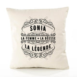 Housse de Coussin Premium Sonia Déesse légende Noire - Coton Canvas Fairtrade Beige Idée Cadeau Décoration Canapé