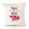 Housse de Coussin Premium Merci Boss Géniale - Coton Canvas Fairtrade Beige Idée Cadeau Décoration Canapé