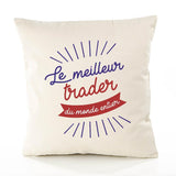 Housse de Coussin Premium Trader Meilleur Monde - Coton Canvas Fairtrade Beige Idée Cadeau Décoration Canapé