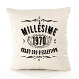 Housse de Coussin Premium 1970 Millésime Grand cru - Coton Canvas Fairtrade Beige Idée Cadeau Décoration Canapé
