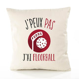Housse de Coussin Premium Floorball Version Blanc - Coton Canvas Fairtrade Beige Idée Cadeau Décoration Canapé