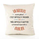 Housse de Coussin Premium Un Nicolas Aussi génial - Coton Canvas Fairtrade Beige Idée Cadeau Décoration Canapé