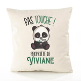 Housse de Coussin Premium Viviane Pas Touche Panda - Coton Canvas Fairtrade Beige Idée Cadeau Décoration Canapé 40x40