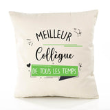 Housse de Coussin Premium Meilleur Collègue de Tous Les Temps 2 - Coton Canvas Fairtrade Beige Idée Cadeau Décoration Canapé