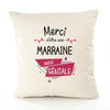 Housse de Coussin Premium Merci Marraine Géniale - Coton Canvas Fairtrade Beige Idée Cadeau Décoration Canapé