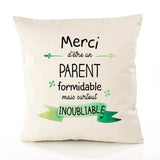 Housse de Coussin Premium Merci Parent Inoubliable - Coton Canvas Fairtrade Beige Idée Cadeau Décoration Canapé