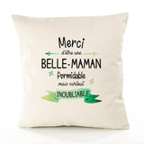 Housse de Coussin Premium Merci Belle-Maman Inoubliable Femme - Coton Canvas Fairtrade Beige Idée Cadeau Décoration Canapé