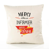 Housse de Coussin Premium Merci Infirmier Génial - Coton Canvas Fairtrade Beige Idée Cadeau Décoration Canapé