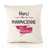 Housse de Coussin Premium Merci Pharmacienne Géniale - Coton Canvas Fairtrade Beige Idée Cadeau Décoration Canapé