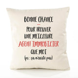 Housse de Coussin Premium Agent Immobilier ça n'existe Pas - Coton Canvas Fairtrade Beige Idée Cadeau Décoration Canapé